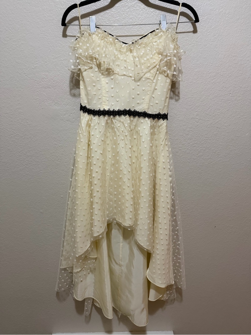Vintage Nicole Dumas Ivory Swiss Dot High Low Dress 9/10